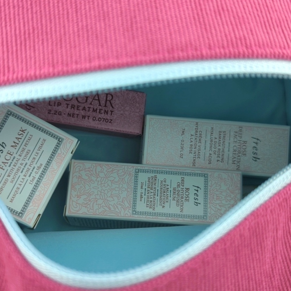 *FREE MAKEUP BAG! *Fresh Rose Lip Treatment and Skincare Set - Pink and White